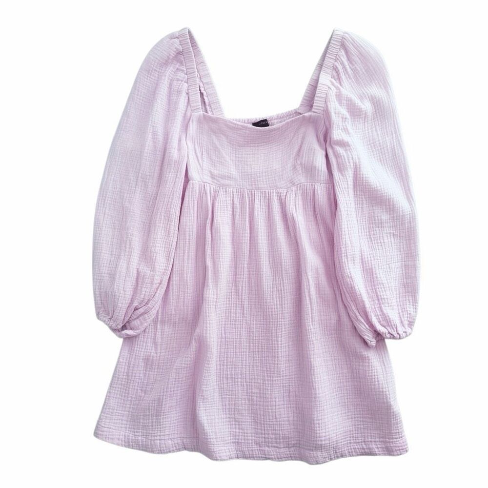 J. Crew Soft Gauze Frosty Lavender Pink Puff Long Sleeve Mini Dress Size S View 2